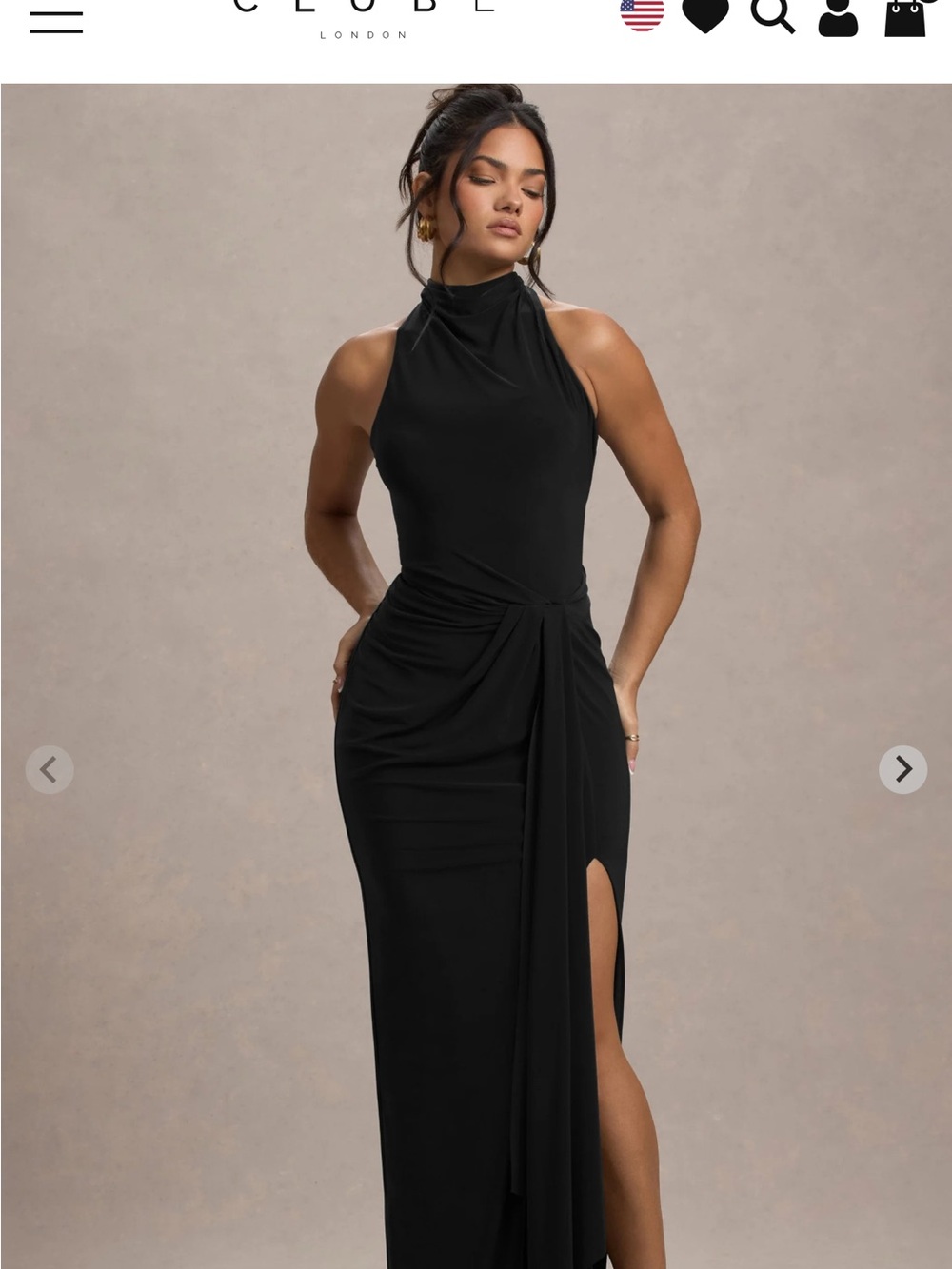 HARI Black High-Neck Draped Maxi Dress